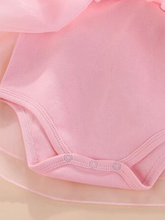 Load image into Gallery viewer, Baby set features a onesie with a tulle skirt, matching shoes, and cap
