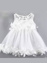 Load image into Gallery viewer, Baby tulle dress has flower applique on the bodice and dress hem white
