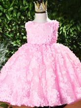 Load image into Gallery viewer, Baby tulle dress&#39; bodice has a delicate flower applique in tulle, has a multicolor layered skirt and bow at the back
