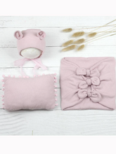 Load image into Gallery viewer, Baby Let&#39;s Do A Little Photoshoot Wrap with Matching Cap and Pillow Set
