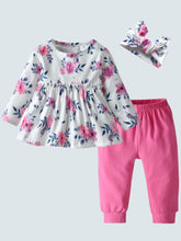 Load image into Gallery viewer, Baby Floral Funtime Long Sleeve Casual 3 Piece Set Fuchsia
