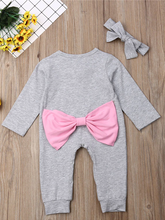 Load image into Gallery viewer, Baby Bowknot Bottom Long Sleeve Romper Onesie With Headband Grey

