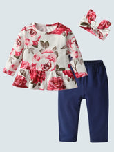 Load image into Gallery viewer, Baby Floral Funtime Long Sleeve Casual 3 Piece Set Navy
