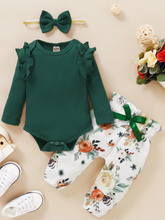 Load image into Gallery viewer, Baby Fall Floral Fantasy Ribbed Long Sleeve Onesie and Legging Set Green
