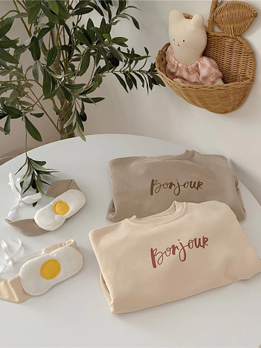 Baby 'Bonjour le Bébé' Long Sleeve Onesie With Egg Headband