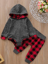 Load image into Gallery viewer, Baby Checkered Plaid Playtime Hooded Bodysuit And Pants Set Red

