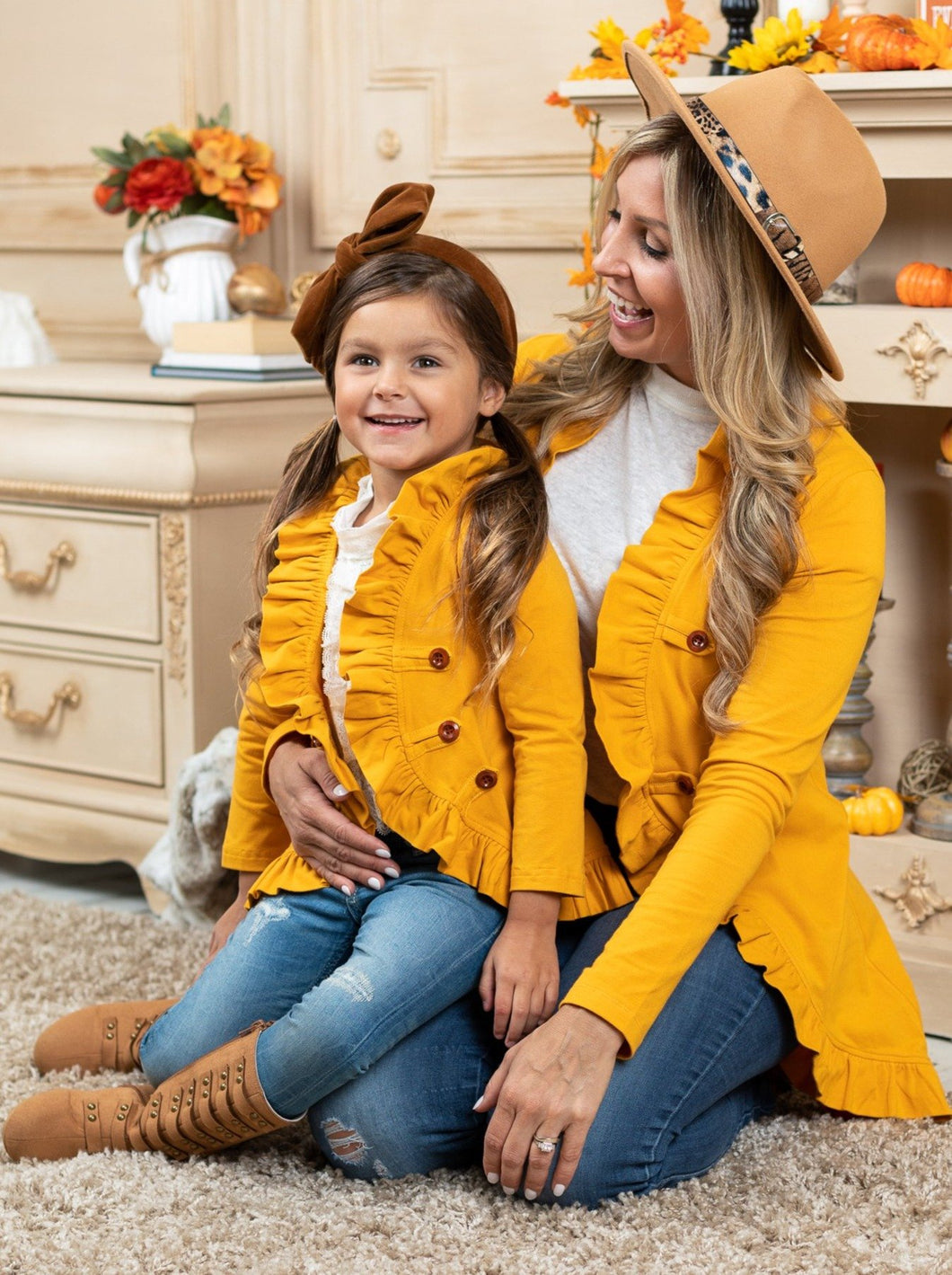 Mommy and Me Ruffled Faux Button Blazer Style Cardigan