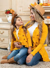Load image into Gallery viewer, Mommy and Me Ruffled Faux Button Blazer Style Cardigan
