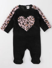 Load image into Gallery viewer, Baby Bedtime Velour Leopard Print Footie Onesie Pink
