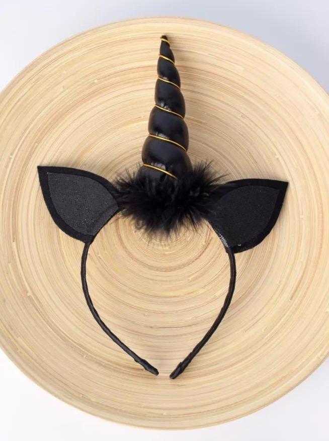Girls Black Unicorn Horn Headband