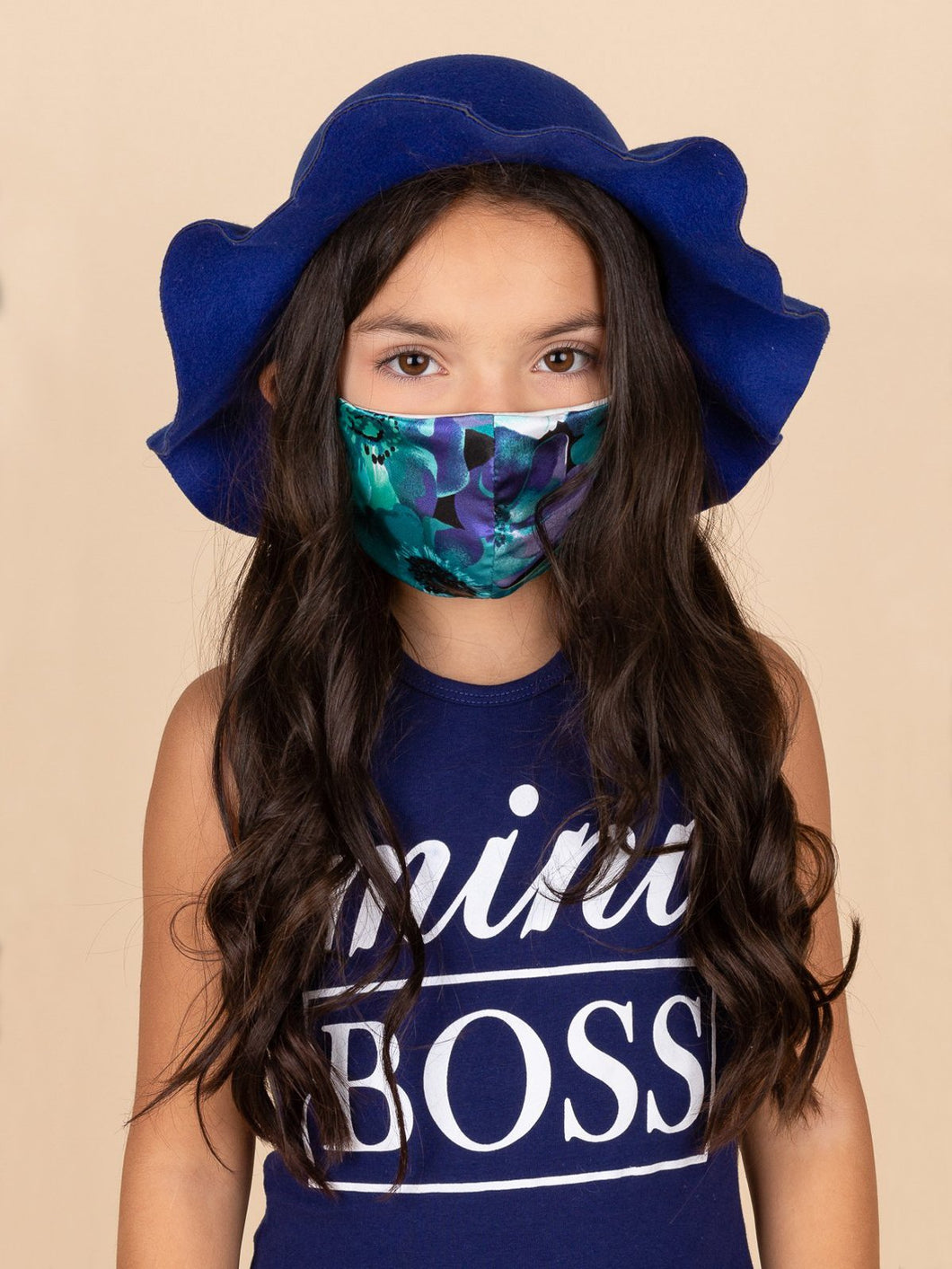 Adults and Kids Blue Teal Floral Reusable/Washable Face Masks with Filter