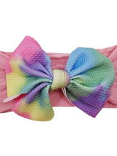 Load image into Gallery viewer, Baby Bow Headband dusty pink rainbow mermaid

