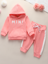 Load image into Gallery viewer, Baby Fall Mini-Me Hooded Sweatshirt and Striped Pants Set
