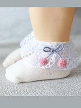 Load image into Gallery viewer, Baby socks with crochet and pompom details
