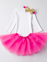 Load image into Gallery viewer, Baby white onesie with Ït&#39;s My 1st Birthday&quot; graphic print,&nbsp;the tutu skirt has a sequin bow. Comes with a matching sequin headband.
