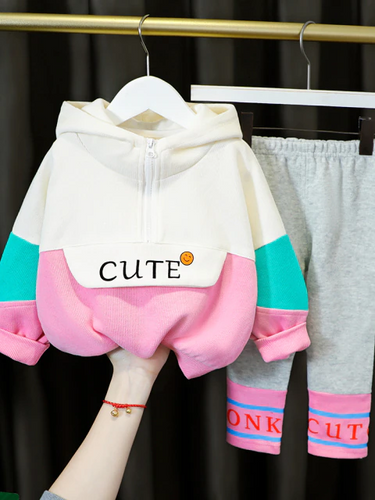 Baby Cute Kiddo Casual Hooded Sweater And Pants Set Pink
