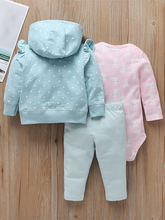 Load image into Gallery viewer, Baby Bunny Frolic Fun Long Sleeve Onesie, Hooded Jacket, And Legging Set
