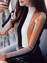 Load image into Gallery viewer, Womens Casual Knit Vertical Striped Sweater - Orange / S - Womens Fall Sweaters
