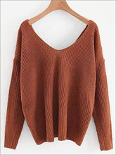 Load image into Gallery viewer, Womens Fall Knit Casual V-Neck Sweater - Brown / One Size - Womens Fall Sweaters
